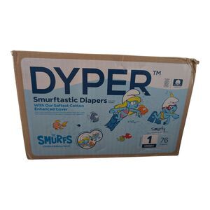 DYPER Cotton-Enhanced Diapers Smurfs Edition Size 1, 76 Count Natural
